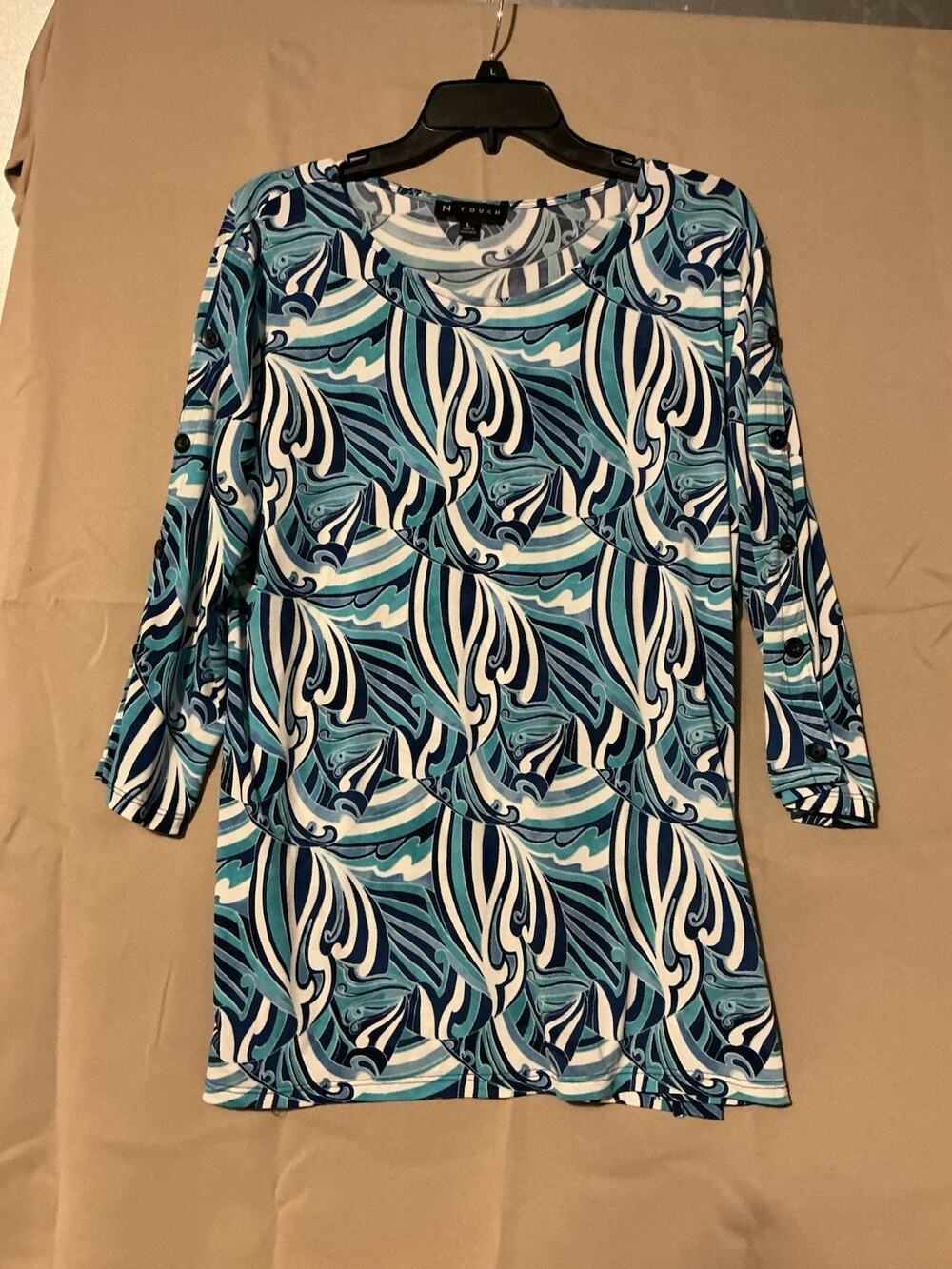 N Touch Paisley Patterned Multicolor Geometric Blouse SZ L Quarter Sleeve